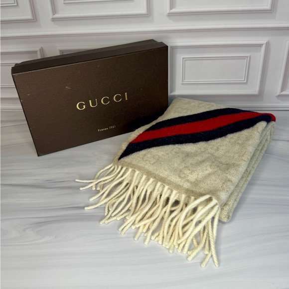 Gucci Other - Gucci GG Monogram Wool Scarf w/ Web Stripe | Like New
